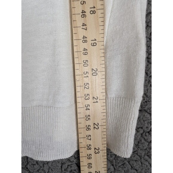 Talbots White Ruffle Front Cardigan Sweater Sz M Cream Pearl Buttons Linen Blend - Picture 7 of 10